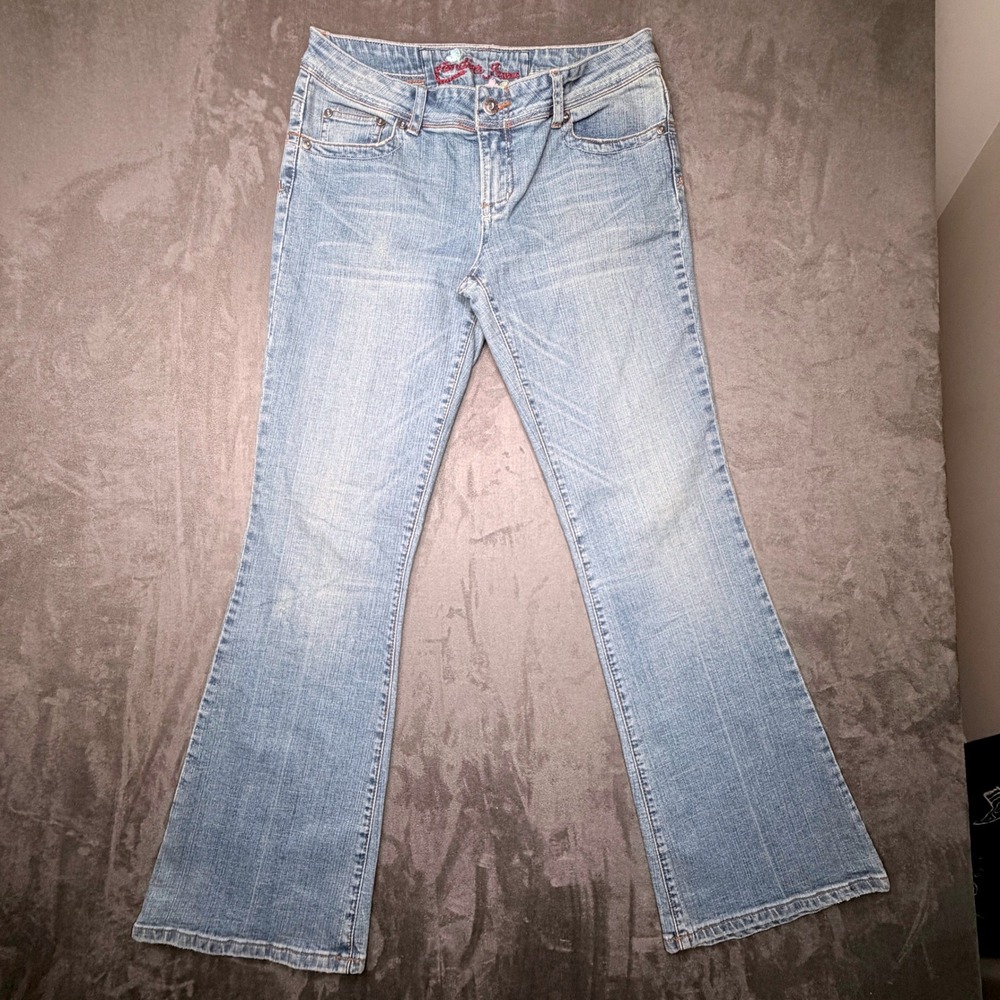 Vtg Y2K Candies Flare Leg Jeans Womens 7 Mid Rise Embroidered Light Wash Denim